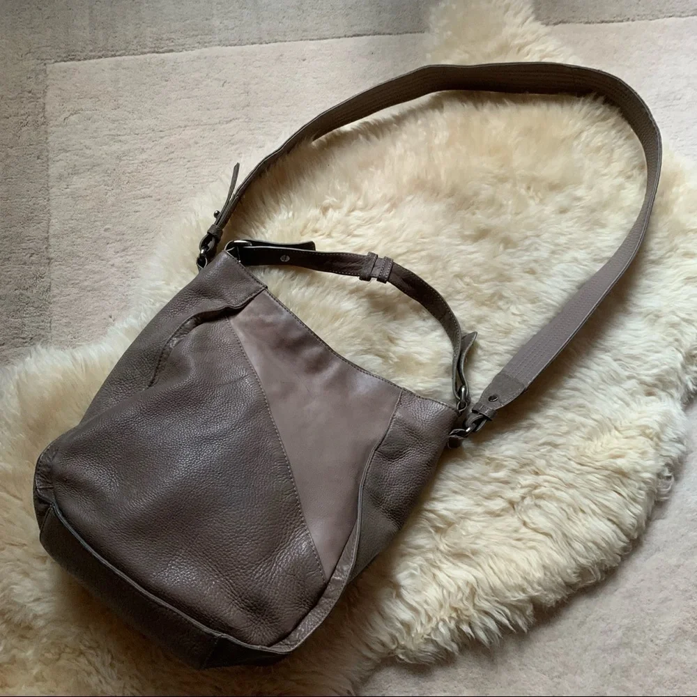 Kelsi Dagger Izzy Convertible Calf Leather Diagonal Hobo Bag Taupe Beige